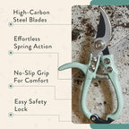 Modern Sprout Hand Pruners - Lightweight Pruning Shears W/Easy Lock- Gardening Scissors - Bypass Sharp Carbon Steel Blade - Rust Resistant - Garden Tools - Reusable Holster - Ocean