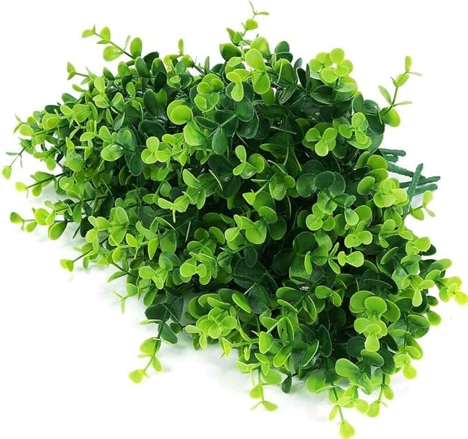 Artificial Plants Flowers Faux Boxwood Shrubs 6 Pack, Lifelike Fake Greenery Foliage with 42 Stems for Garden, Patio Yard, Wedding, Office and Farmhouse Indoor Outdoor Decor