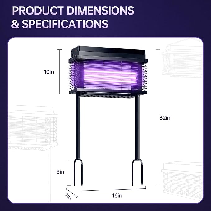 Solar Bug Zapper Outdoor, Purple UV Mosquito Zapper with Smart Rain Off Rechargeable Mosquito Killer Lamp, Wireless Solar Powered Fly Trap for Yard Patio RV (Black)