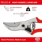 Felco F4 Pruning Shears – 9.25" Swiss-Made Garden Clippers for Pruning | Hand Pruners for Gardening | Garden Tool Cutter with Precision Bypass Blade, Aluminum Body, Replaceable Parts, Nut/Bolt Model