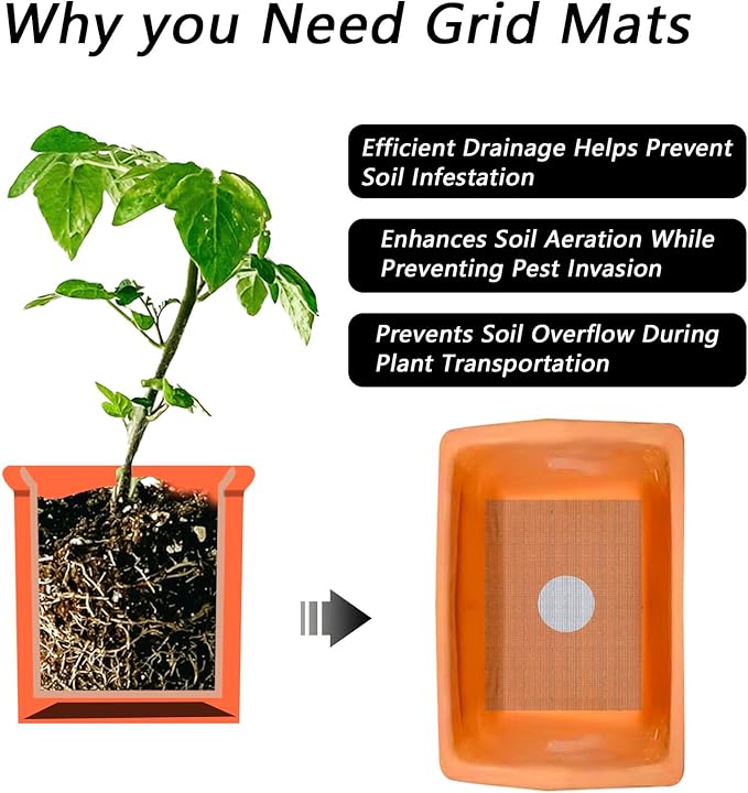 10 PCS Flower Pot Hole Mesh Pad, 8×12inch Squares Drainage Hole, Plant Pot Drainage Mat, Plant Potting Mat to Prevent Soil Loss, Gardening Gifts for Friend