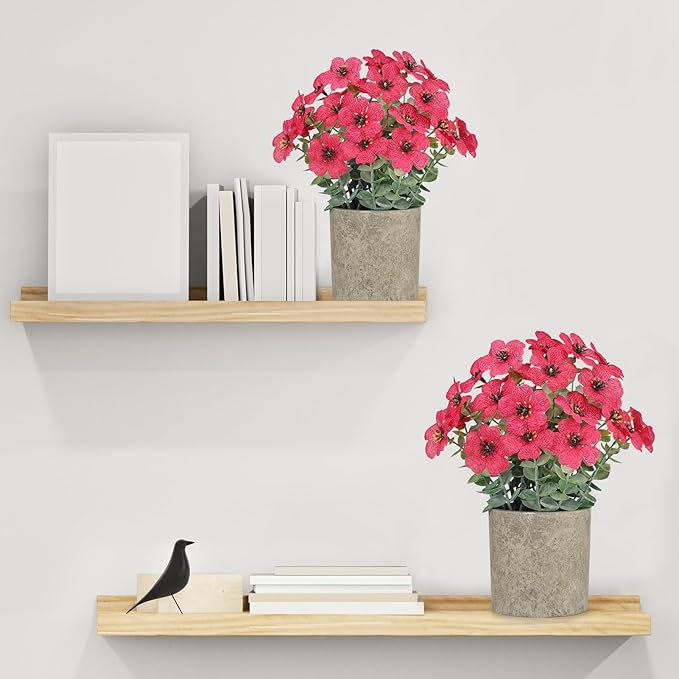 2 Pack Small Fake Plants Potted Artificial Plants Artificial Flowers Potted Faux Flower Daisy with Eucalyptus Leaves for Home Decor Office Room Farmhouse Indoor Table Bathroom Decor（Magenta）
