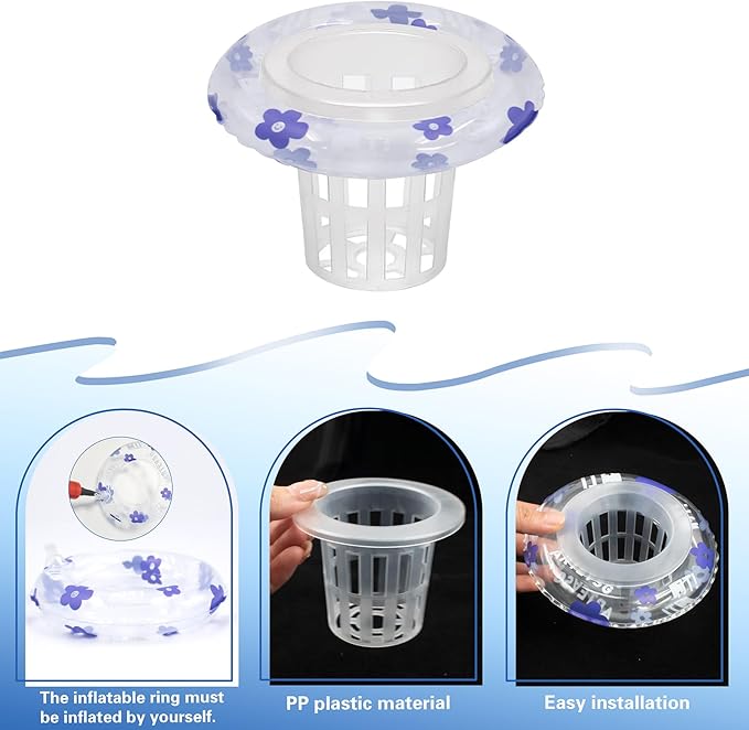4 Sets Floating Aquarium Plant Holder, Translucent Plastic Fish Tank Basket with Floating Rings, Aquarium Hydroponic Basket for Live Plant Cultivation and Aquascape Decorations