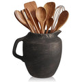 Potchen Rustic Kitchen Utensil Holder with Handle,7.48" H Ceramic Vintage Utensil Crock for Countertop, Farmhouse Kitchen Decoration Ceramic Pot for Spatulas Spoons Tongs(Novelty,Antique Black Gold)
