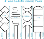 4 Packs Trellis for Climbing Plants Indoor, HENABLE Small Garden Metal Trellis for Potted Plants Outdoor for Vine Ivy Flower Plant Support, 4 Different Black Iron Patterns