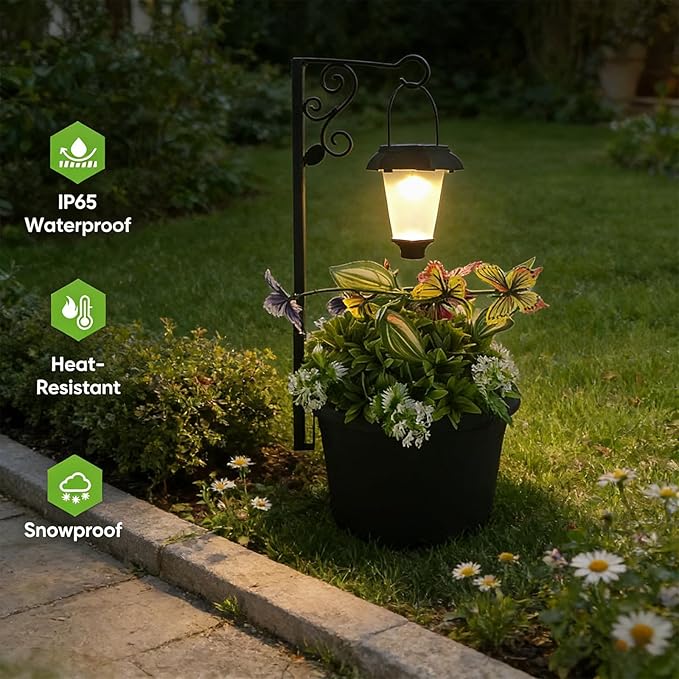 Solar Outdoor Floor Lamps with Planter, 2 in 1 Waterproof LED Solar Lamps Post Light, Matte Black Outdoor Flower Pots, Outdoors Lamps for Patio, Backyard, Pathway, Garden, Lawn (2PCS)