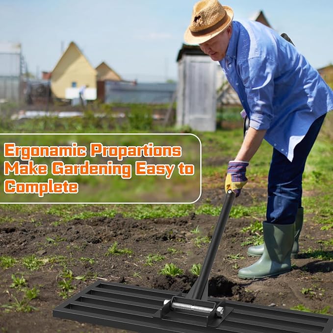 COZEER 30" x 10" Lawn Leveling Rake, Heavy Duty Stainless Steel Leveler Tool with 78" Adjustable Handle, Garden Yard Lawn Care for Garden, Golf Course, Farm and Pasture