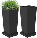 Metal Tall Planters 30inch Set of 2,Durable Taper Planter with Drainage Insert Shelve & Trays, Metal Outdoor Planter Box for Porch, Garden, Patio, Yard (Black)