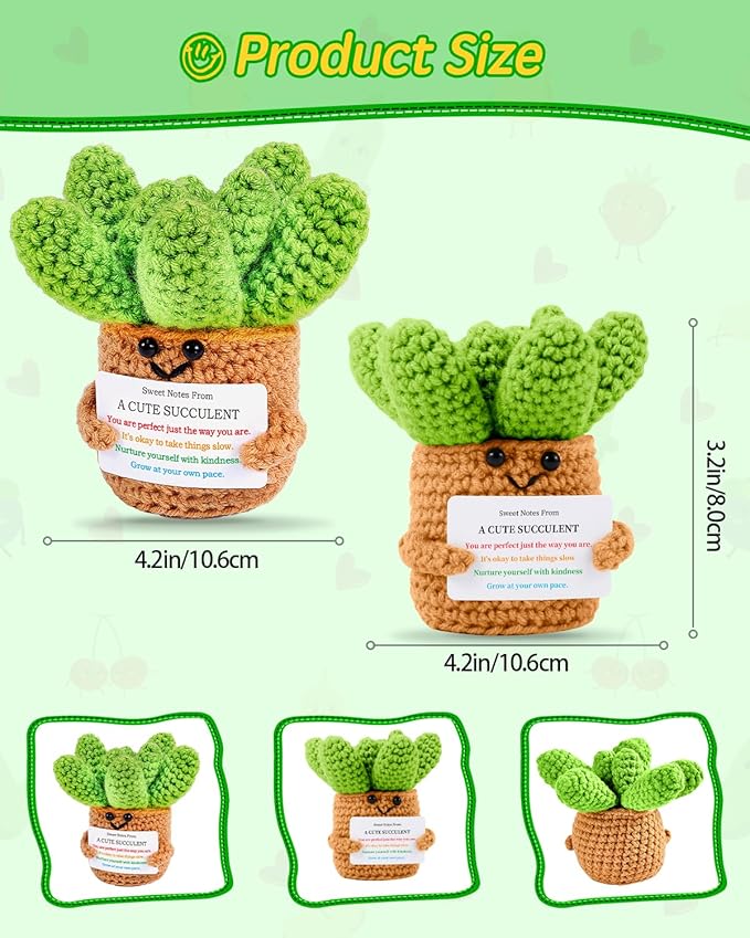 JELUTAR Crochet Positive Succulent Plant Thank You Gifts for Birthday Easter Mother's Day, Emotional Uplifting Gifts for Women Men Mom Dad Friends Wife Coworkers Cute Funny Decors (Cute Succulent)