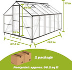 8x12 FT Greenhouse for Outdoors, Polycarbonate Greenhouse with Quick Setup Structure and Roof Vent, Aluminum Large Walk-in Green House for Outside Garden Backyard, Dark Gray