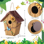 DoubleFill 2 Pcs Birdhouses for Outdoor Hanging Yard Outside Wooden Birdhouse Hand Painted Bird Box for Bird Lovers Bluebird Tree Garden Decor Decorative Birdhouse(Bright Color,Wooden Roof)