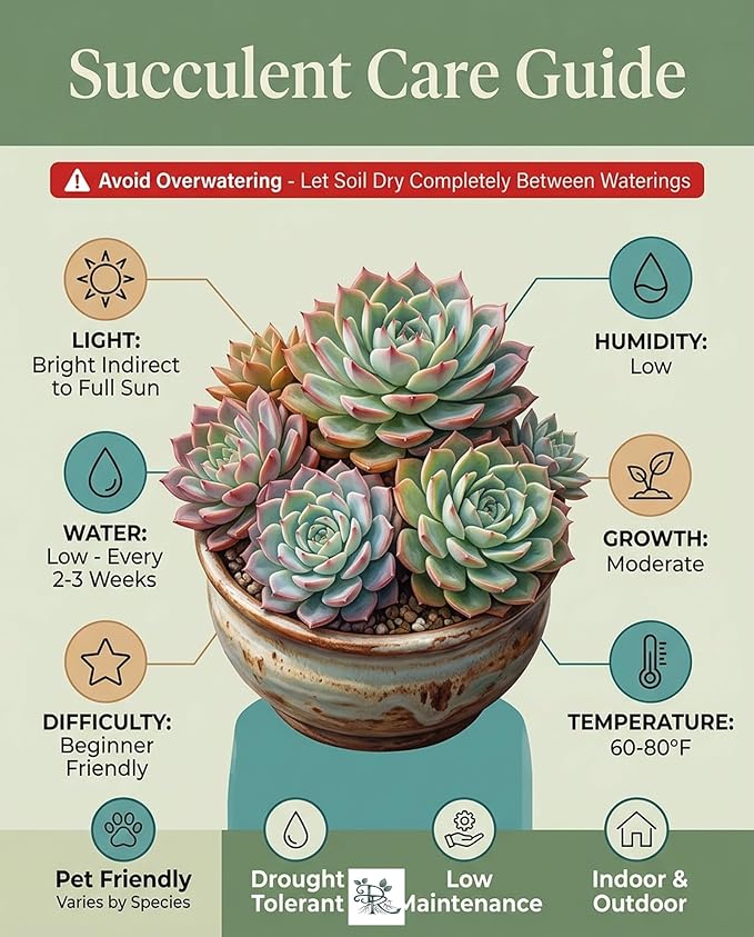 Succulent Plant Pack, Low-Maintenance, Air-Purifying, 2-8 Pack Options | Divine Roots (2, Nursery)