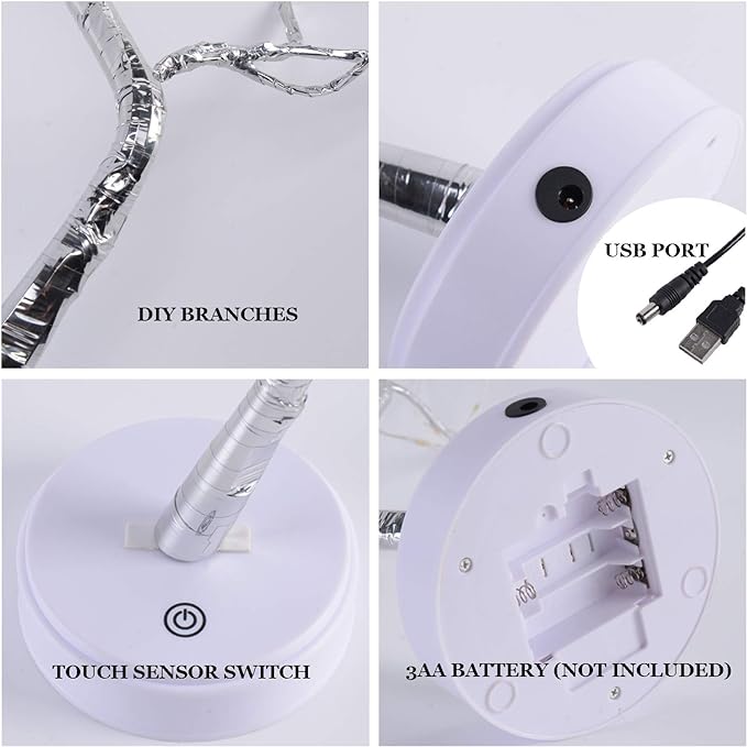 2 Pack 108 LED Sparkly Fairy Spirit Tree Lamp Remote Control, DIY Artificial Tree Lamp, 8 Modes USB/Battery Tabletop Bonsai Tree Light for Bedroom Desktop Christmas Indoor Decor (Warm White)