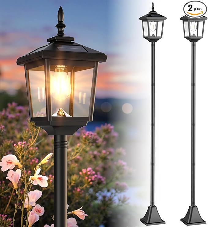 68" Solar Lamp Post Lights Outdoor,2-Pack 2700K Dusk to Dawn Solar Light Posts,Waterproof Outdoor Lights for Garden, Patio, Lawn, Pathway, Driveway, Front Porch Decor(Warm White)