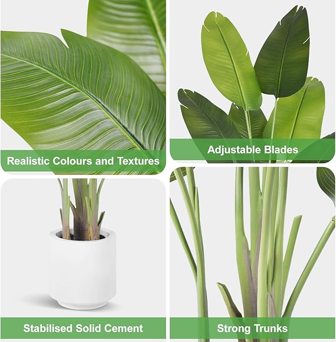 Artificial Bird of Paradise Plant 6Ft Tall Fake Tropical Palm Tree Large Fake Plants with 13 Silk Banana Leaves Faux Plant Indoor Decor Trees with White Pot for Home Bedroom Living Room Office