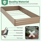 ONCEMORE Galvanized Raised Garden Bed for Vegetables Flowers Herbs, Metal Raised Garden Bed Kit with 2 PCS Tomato Cage, Gloves, Trellis Netting, Plant Labels, Plant Ties, Brown 6×3×1FT
