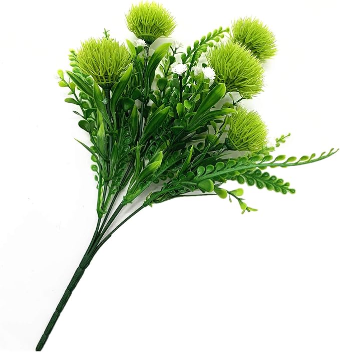 CATTREE Artificial Dandelion Plants, Plastic Flowers Shrubs Bushes Fake Grass Wedding Indoor Outdoor Home Garden Verandah Centerpieces Arrangements Party Decoration Planting Filler - Green 4 Pack