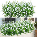 12 Bundles Outdoor Artificial Flowers UV Resistant Fake Boxwood Plants, Faux Greenery for Indoor Outside Hanging Plants Garden Porch Window Box Home Wedding Farmhouse Décor (White)