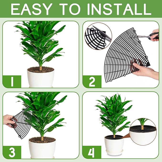 Newtay 2 Pcs Plant Pot Grid Soil Protector Covers Cuttable Flower Protector from Animals Cat Squirrel Digging Stopper Plant Pot Cover with Stake for Indoor Outdoor Gardening (20.5 +11.8 Inch,Black)