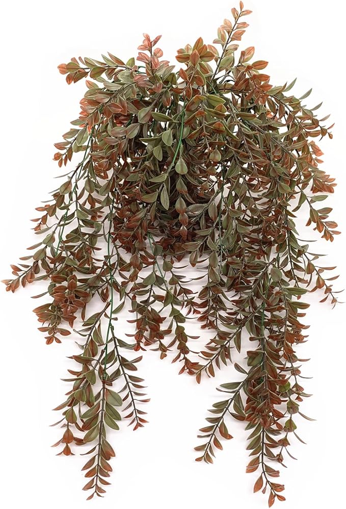 CATTREE Artificial Hanging Vines, Faux Ivy Leaves Plastic Plants Greenery Fake Leaf Plant UV Resistant for Indoor Outdoor Garden Door Wall Baskets DIY Wedding Party Table Decoration Red Brown 4 Pack
