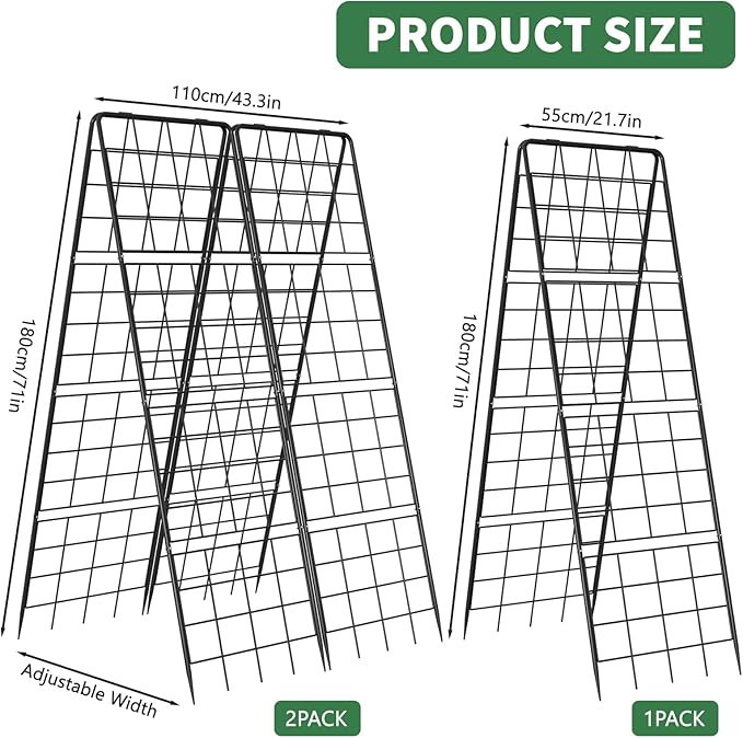 2 Pack Cucumber Trellis, 71" High Foldable A-Frame Garden Trellis for Raised Bed Garden Grow Support with Plant Support Clips Ties for Cucumber,Tomato, Climbing Plants and Flowers