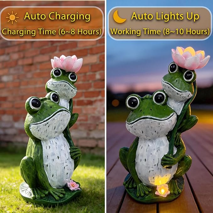 Solar Garden Outdoor Statues Lights Frog Garden Sculptures Birthday Housewarming Gifts for Women Mom Grandma for Patio Yard Lawn Backyard Decorations