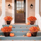 Artificial Fall Flowers for Outdoor, 12 Bundles Faux Pansy Fake Mums Flowers Plants Outdoor Fall Decor, UV Resistant No Fade Silk Flower for Autumn Porch Planter Patio Windowbox Yard Garden(Orange)