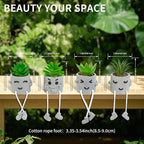 Set of 4 Small Faux Succulents in Cement Pots with Hanging Legs, Potted Mini Fake Plants for Desk, Office Cubicle, Kitchen, Bathroom, Wall Shelf Decor, Room & Bookshelf Ornament
