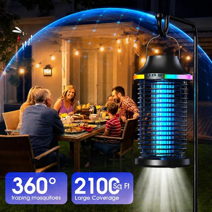 Bug Zapper Outdoor Cordless, 2026 Upgraded 4200V Electric Mosquito Zapper 5 in 1 Rechargeable Bug Zapper Outdoor Waterproof with 5000mAH Battery, Portable Fly Zapper Insect Zapper for Patio Camping