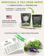 Tactiko Survival 40 Medicinal & Tea Herb Seeds Variety Pack, Indoor & Outdoor Herbal Garden Kit, USA Grown Heirloom Non-GMO, Herbal Seeds for Teas, Resealable Mylar Bag for Long-Term Storage