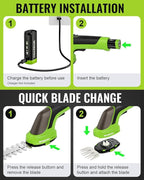 WORKPRO 3.6V Hedge Trimmer Cordless, 2-in-1 Electric Hedge Trimmer & Grass Cutter with 4.0Ah Removable Battery & Type-C Cable, Lightweight Bush Trimmer for Lawn & Garden