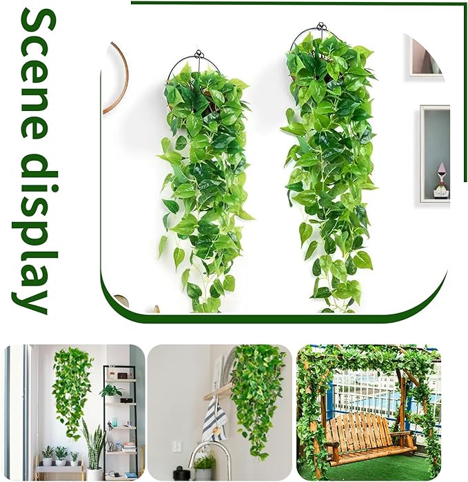 Fake Hanging Plants Vines(8pcs)for Room Decor, Artificial Ivy Greenery Garlands for Home Bedroom Living Aesthetic Kitchen Office Wall Patio Bookshelf,Indoor,Outdoor Farmhouse Decorations(No Basket)