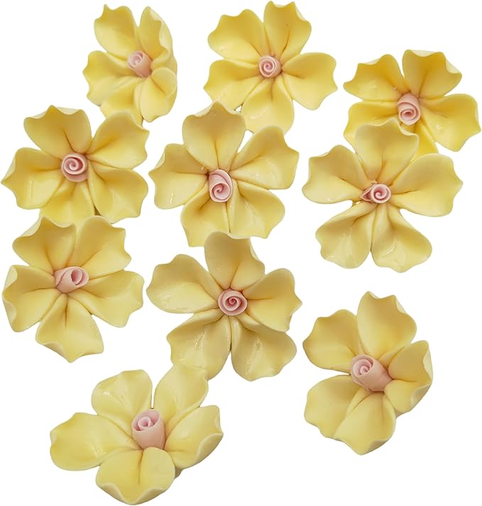 10 PCS 3D Flower Ceramic Tiles,1.6" Handmade Procelain Ceramic Flowers for Artwork,Fish Tank,Vases,Living Room, Dining Table,Office, Home Floral Decor (Single-Flowered Light Yellow)
