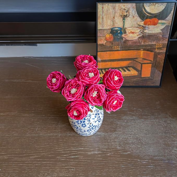 DUYONE Fake Flowers for Decoration Home Decor Artificial Flowers Austin Rose Peony Latex Fake Flower Living Room Decoration Vivid Pink Roses Peonies (Red 4pcs)