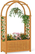Giantex Raised Garden Bed with Arch Lattice Trellis, for Climbing Vine Flower Vegetable, Wood Planter Box with Liner & Drainage Design, Outdoor Plant Container for Yard Balcony (33"x15"x57")