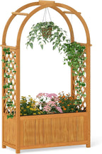 Giantex Raised Garden Bed with Arch Lattice Trellis, for Climbing Vine Flower Vegetable, Wood Planter Box with Liner & Drainage Design, Outdoor Plant Container for Yard Balcony (33"x15"x57")