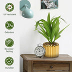 2 Pcs Artificial Dracaena Plant Golden Ceramic Pot Realistic Textured Faux Plants for Indoor Outdoor Fake Greenery Home Office Decor with Lifelike Foliage
