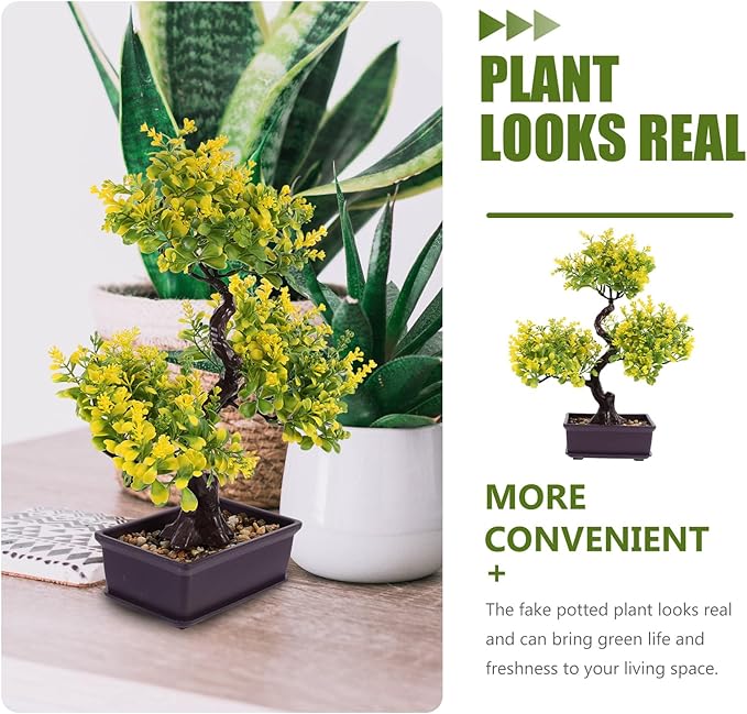 Cabilock Artificial Bonsai Tree Faux Potted Plant Realistic Simulation for Home Office Desk Decor Low Maintenance Greenery 5.12X10.63X11.81 Inches