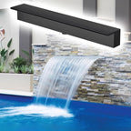 49.2in Stainless Steel Waterfall Spillway for Fish Pond Fountains & Pool Waterfalls, Durable Outdoor Water Feature with PVC Connector, Elegant Black Finish