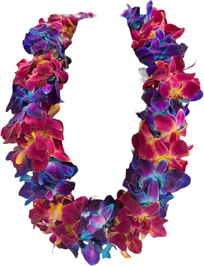 eflowerwholesale - Fresh Hand Made Dendrobium Orchid Lei Purple (Blue with Orangy Red)