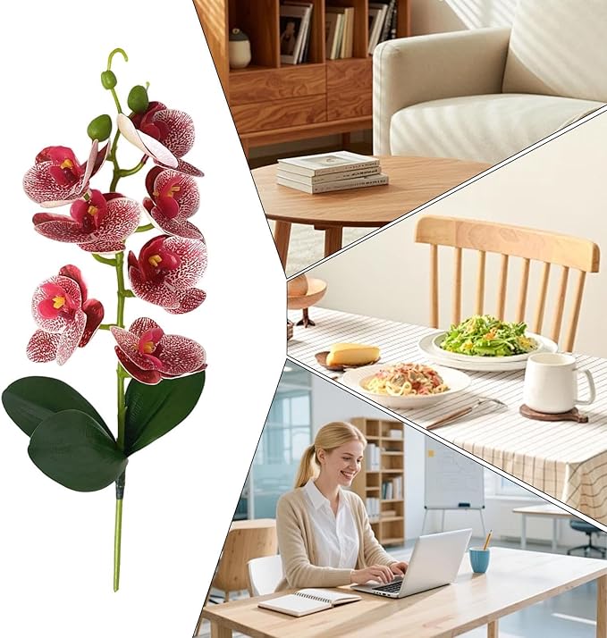 Fake Flowers, Elegant Realistic Design, PP, Orchid Decor Vase, Silk Bloom Arrangement, Long-Lasting, for Home, Bedroom, Bathroom, Living Room, Office