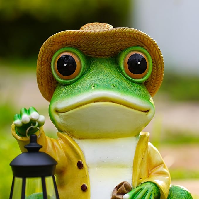 twinbling Frog Garden Statue with Solar Lantern - Large 13 in Solar Frog Statue Outdoor for Yard, Patio, Porch, Lawn and Balcony Decorations, Gift for Gardeners and Housewarming