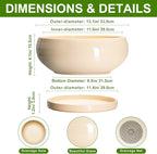 Large Succulent Planters - 13 Inch Ceramic Bonsai Pots Indoor Outdoor, Shallow Planter with Drainage Hole and Tray, Round Planter Bowl, Large Bonsai Pot, Home Decor, Housewarming Gift, Beige