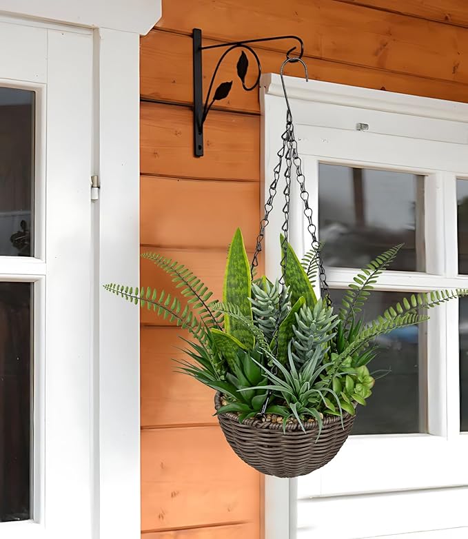 DILATATA Artificial Hanging Plants Basket, Faux Snake Plants Fern Succulent Mix with Coconut Fiber Liner, Fake Hanging Plant with Chain Hook for Indoor Outdoor Porch Patio Balcony Home Décor