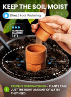 8pc Olla Watering Spikes For Plant Watering With Lids - Automatic Terracotta Self Watering Spikes For Indoor Plants & Outdoor - Terracotta Watering Spikes For 8" Pots Or Larger Water Plants While Away