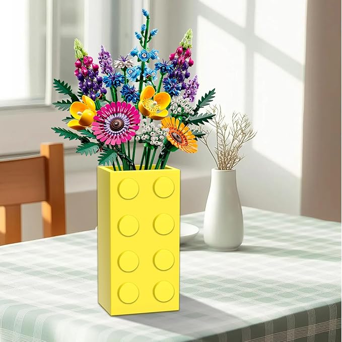 Vase for Lego 10347 10280 10328 Flowers, for Lego Flower Bouquet Building Set,Display Stand for LegoRoses Cherry Blossom Sunflower Tulips Daffodils Lotus-Gift for Lego Flowers Lover(vase only)-Yellow