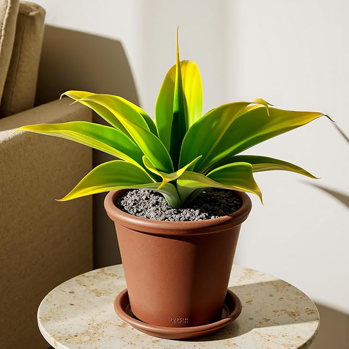Ttranewsoo Artificial Agave Plants,Large UV Resistant Fake Agave Planters 12" for Indoor and Outdoor Decorating Tropical Plant Succulents Greenery Indoor Decor (2Pack) Yellow