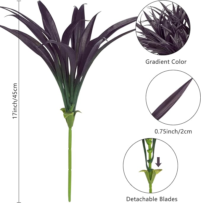 Ouddy Decor 20 Pcs Fake Outdoor Plants Artificial Grass Greenery Stems Faux Plastic Plants UV Resistant for Spring Summer Indoor Outside Garden Hanging Porch Patio Window Box Home Decor, Black Purple