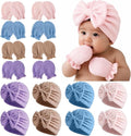 8 Sets Newborn Baby Girl Hats & Mittens, Cotton Preemie Hospital Bow Cap, No Scratch Gloves,Infant Beanies 0-3 Months