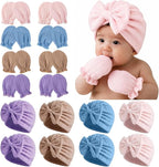 8 Sets Newborn Baby Girl Hats & Mittens, Cotton Preemie Hospital Bow Cap, No Scratch Gloves,Infant Beanies 0-3 Months